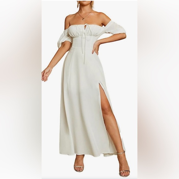 White Dress Maxi With Slit - Picture 4 of 4